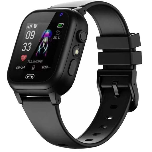 Montre connectée noire 2G enfant avec caméra, appel vocal, bouton SOS, lampe torche et suivi LBS – modèle pour enfants dès 3 ans